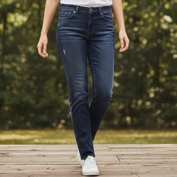 SONOMA Straight Leg Dark Wash Jeans Plus Size 16 Slim Stretch Distressed - Picture 2 of 9